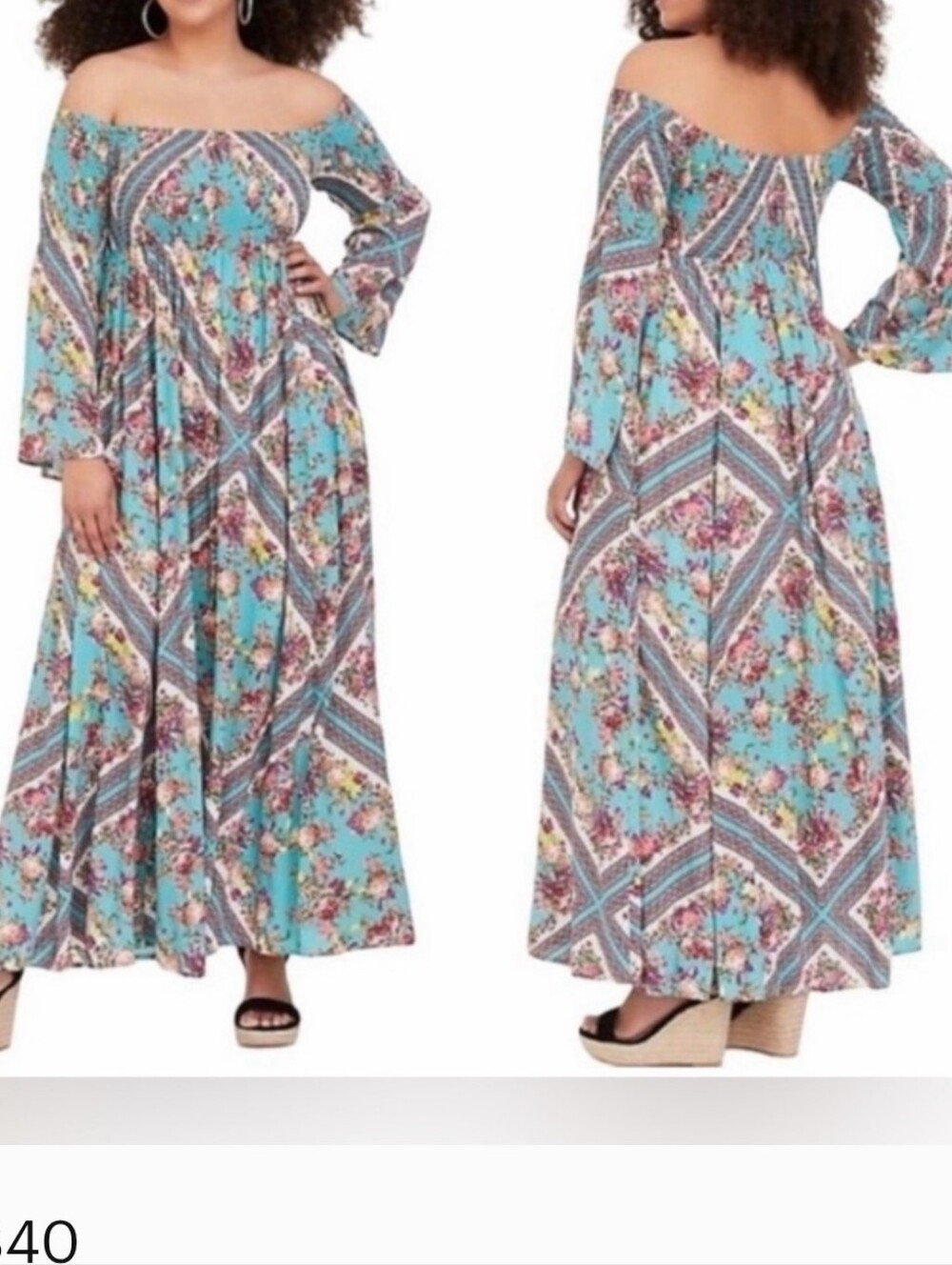 Torrid Maxi Dress Scarf Print Challis Smocked Bodice Size 1X Aqua Floral